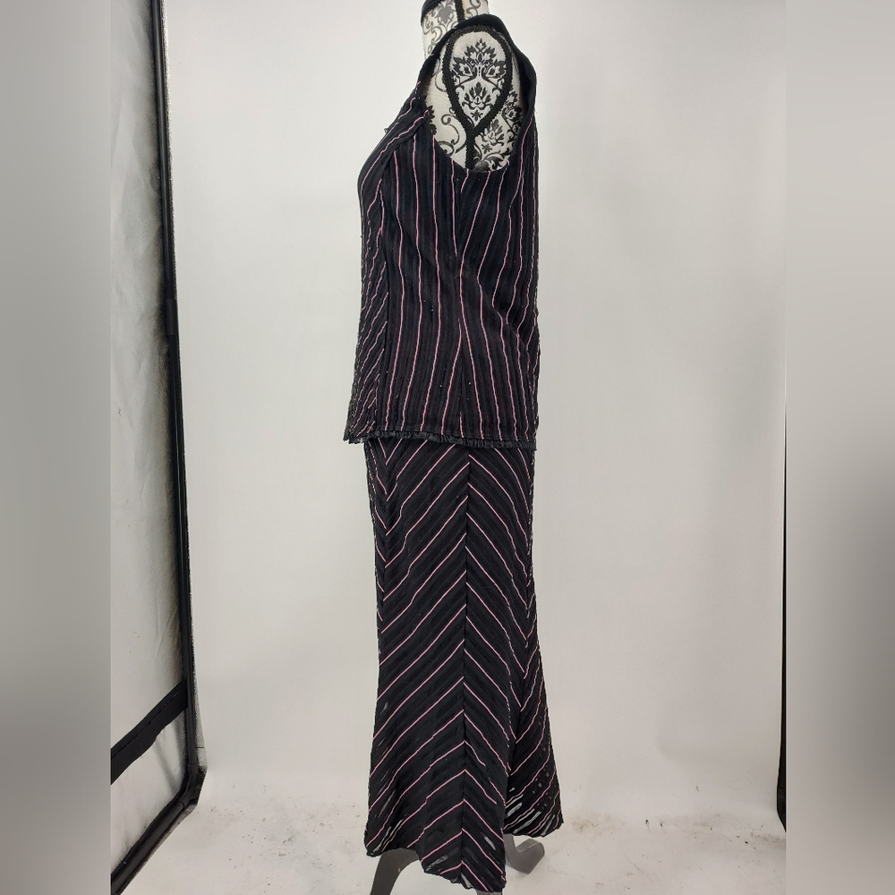 Vintage Fashion Bug Black/Pink Striped Sleeveless Top and Skirt Set Women's Med - Picture 3 of 10